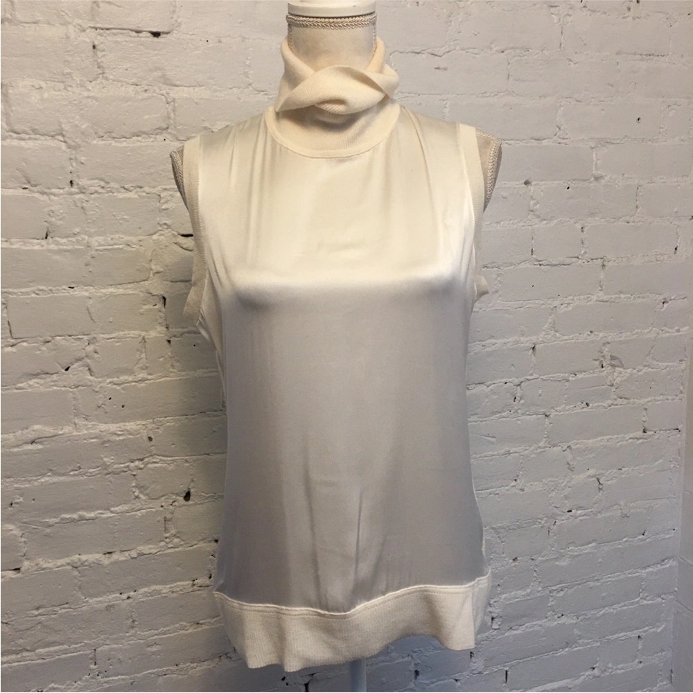 Elie Tahari sleeveless turtle neck sweater silk and merino ivory size m